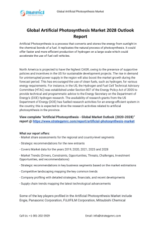 2021 Artificial Photosynthesis Industry Global Analysis Report