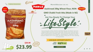 Aashirwad 20kg Wheat Flour, NON-GMO Chakki Fresh Atta (Made in NZ)