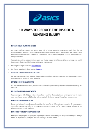 10 WAYS TO REDUCE THE RISK OF A RUNNING INJURY