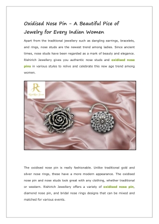 Oxidised Nose Pin - A Beautiful Pice of Jewelry for Every Indian Women