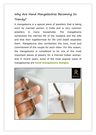 Why Are Hand Mangalsutras Becoming So Trendy