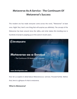 Metaverse-As-A-Service - The Continuum Of Metaverse’s Success
