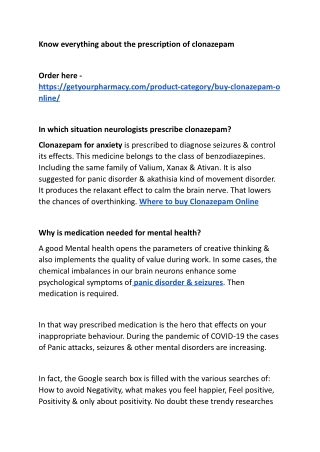 Know everything about the prescription of clonazepam