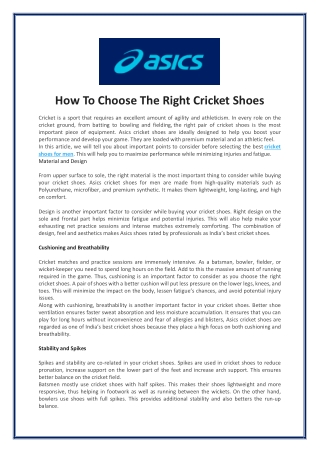 How To Choose The Right Cricket Shoes
