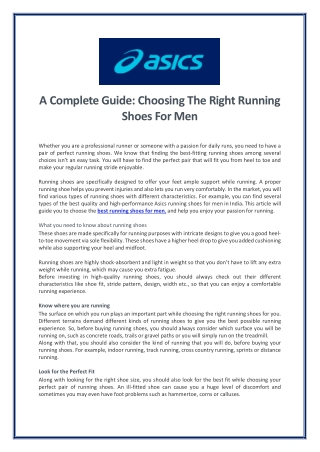 A Complete Guide Choosing The Right Running Shoes For Men