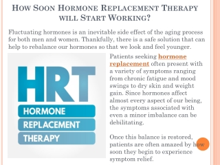 How Soon Hormone Replacement Therapy will Start Working