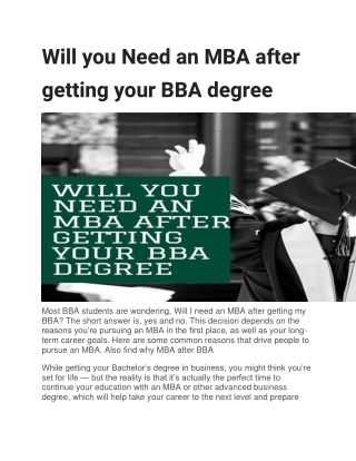 Will you Need an MBA after getting your BBA degree