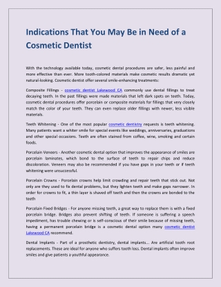 Indications That You May Be in Need of a Cosmetic Dentist