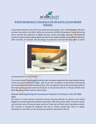A Brief Introduction: E-learning in the UK and its Current Market Statistics