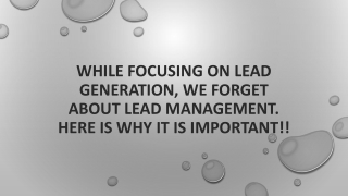 While Focusing On Lead Generation, We Forget Lead Management. Why It's Important