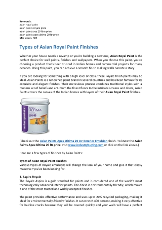 Types of Asian Royal Paint Finishes