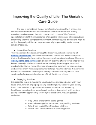 Improving the Quality of Life_ The Geriatric Care Guide