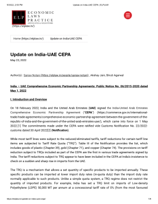 Update on India UAE CEPA - ELPLAW