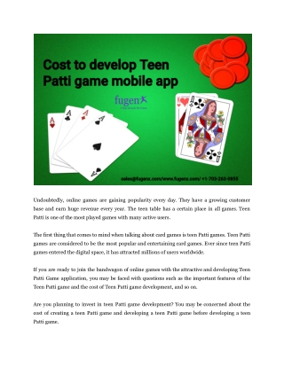 Cost to develop Teen Patti game mobile app