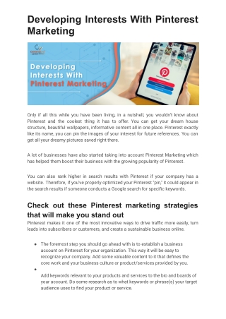 Developing Interests With Pinterest Marketing