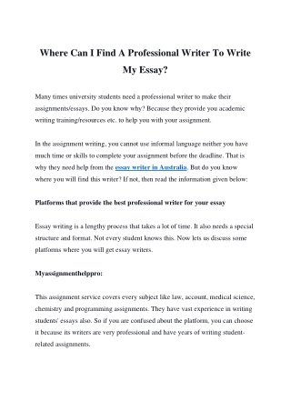 Where Can I Find A Professional Writer To Write My Essay