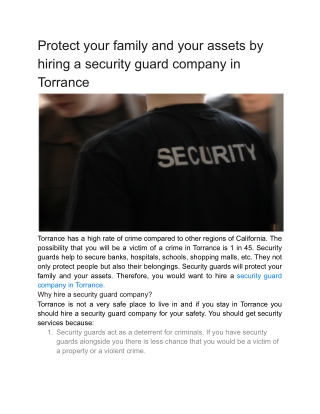 Protect your family and your assets by hiring a security guard company in Torrance