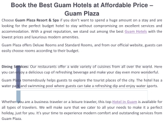 Book the Best Guam Hotels at Affordable Price – Guam Plaza