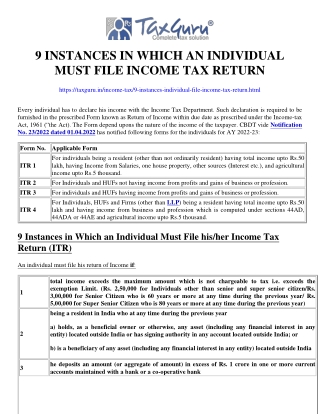 9 Instances in Which an Individual Must File Income Tax Return