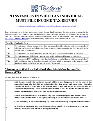 9 Instances in Which an Individual Must File Income Tax Return