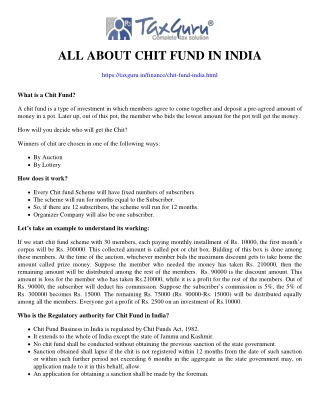 All about Chit Fund in India