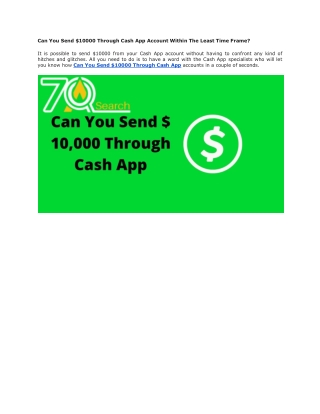 Can You Send $10000 Through Cash App Account Within The Least Time Frame?