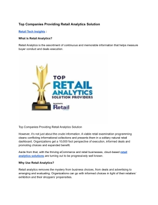 Retail Tech Insights : Top Companies Providing Retail Analytics Solution