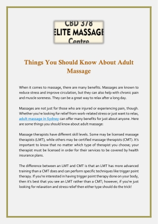 Things You Should Know About Adult Massage