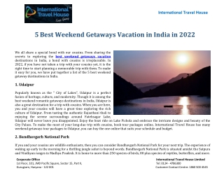 5 Best Weekend Getaways Vacation in India in 2022