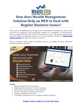 How does Wealth Management Solution Help an MFD to Deal with Regular Business Issues