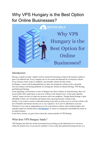 Why VPS Hungary is the Best Option for Online Businesses