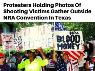 Protesters holding photos of shooting victims gather outside NRA convention in Texas