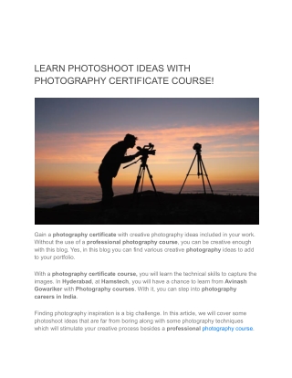 LEARN PHOTOSHOOT IDEAS WITH PHOTOGRAPHY CERTIFICATE COURSE