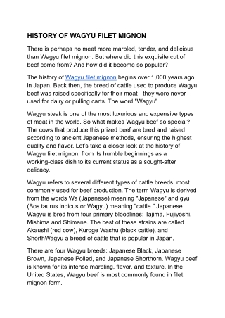 HISTORY OF WAGYU FILET MIGNON