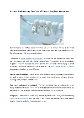 Factors Influencing the Cost of Dental Implant Treatment