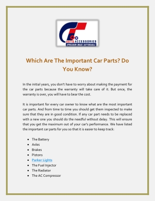 Which Are The Important Car Parts- Do You Know