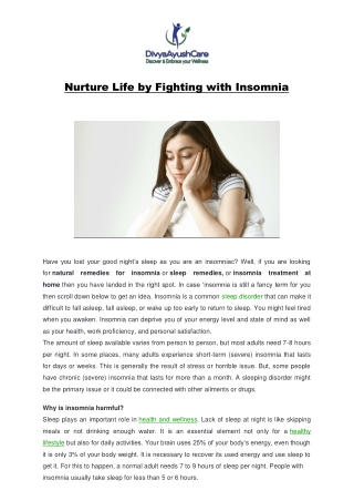Nurture Life by Fighting with Insomnia