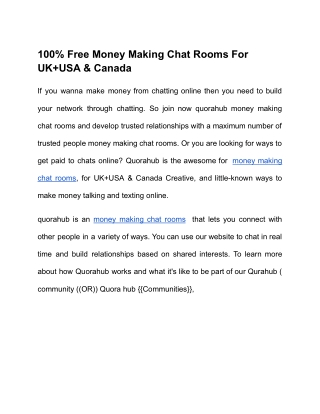 100% Free Money Making Chat Rooms For UK USA & Canada