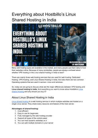 Everything about Hostbillo’s Linux Shared Hosting in india