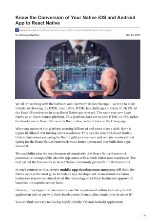Know the Conversion of Your Native iOS and Android App to React Native
