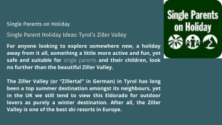 Single Parent Holiday Ideas Tyrol’s Ziller Valley