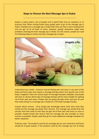 Steps to Choose the Best Massage Spa in Dubai