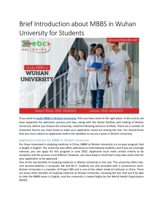 Brief Introduction about MBBS in Wuhan University for Students