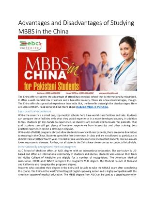 Advantages and Disadvantages of Studying MBBS in the China