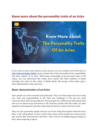 Know more about the personality traits of an Aries