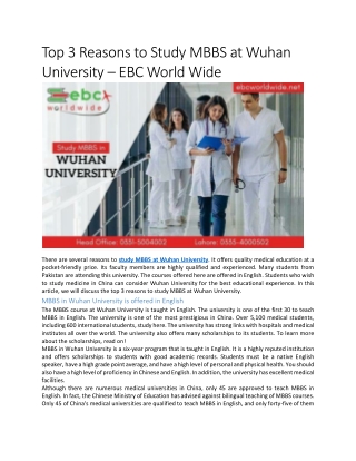Top 3 Reasons to Study MBBS at Wuhan University – EBC World Wide