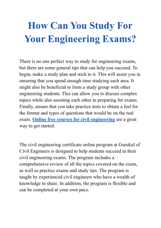 How Can You Study For Your Engineering Exams?