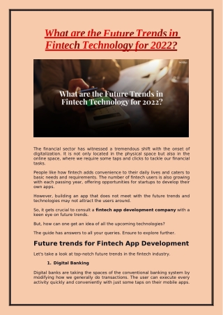 What are the Future Trends in Fintech Technology for 2022