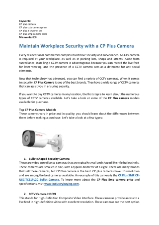 Maintain Workplace Security with a CP Plus Camera