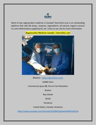 Regenerative Medicine Canada | Garmclinic.com
